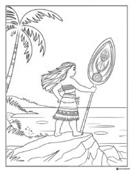 Moana Coloring Page on a rock with a patterned paddle