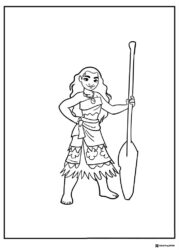 Moana Coloring Page standing with a Paddle