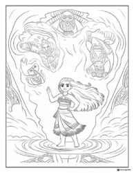 Moana Coloring Page with Ancestor Spirits and Water