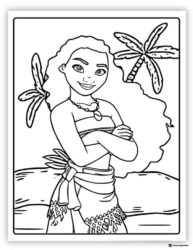 Moana Coloring Page with Crossed Arms and Palms