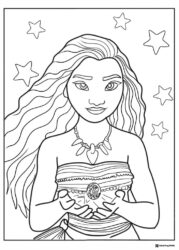 Moana Coloring Page with Oceans Heart and Stars