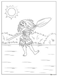 Moana Coloring Page with Paddle under Sun