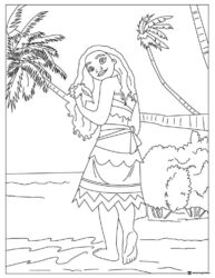 Moana Coloring Page with Palm Trees and Ocean