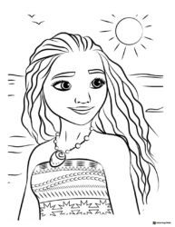 Moana Coloring Page with Te Fiti Necklace