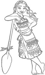 Moana Coloring Sheet Leaning on Oar