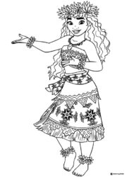 Moana Dancing Coloring Page in Traditional Outfit