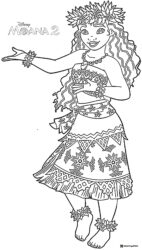 Moana Dancing with a Flower Crown Coloring Page