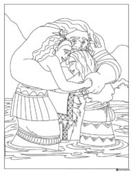 Moana Family Coloring Page Hugging in Water