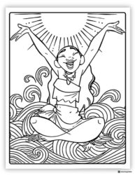 Moana Floating in Water with Hands Up Coloring Page