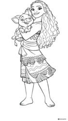 Moana Holding Pua Coloring Page 1