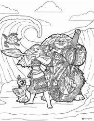 Moana Maui Pua Heihei Turtle Coloring Page