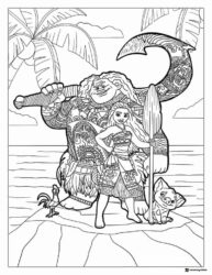 Moana Maui Pua and Heihei Coloring Page on island