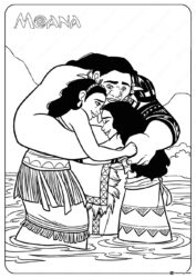 Moana Maui and Te Fiti Coloring Page hugging in water