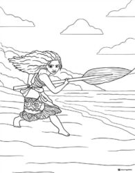 Moana Running with Paddle Coloring Page by Water
