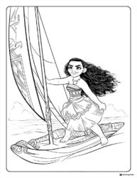 Moana Sailing Coloring Page on a Boat