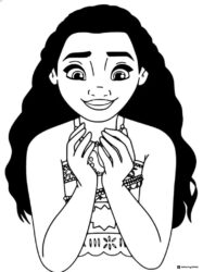 Moana Smiling Coloring Page with Hands Clasped
