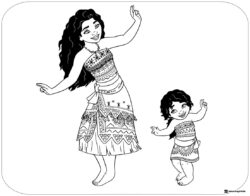 Moana and Baby Dancing Coloring Page