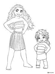 Moana and Baby Moana Standing Coloring Page