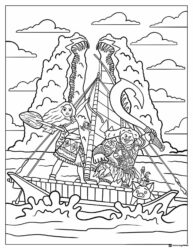 Moana and Maui Coloring Page on Boat with Pua and Heihei