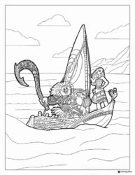 Moana and Maui Coloring Page sailing in a boat
