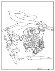 Moana and Maui Coloring Page with Oar and Hook