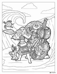 Moana and Maui Coloring Page with Pua and Heihei
