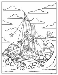 Moana and Maui Coloring Sheet on a Stormy Boat
