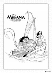 Moana and Maui Sailing Coloring Page with Text