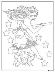 Moana and Pua Coloring Page with Stars