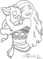 Moana and Pua Hugging Coloring Page