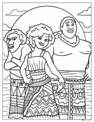 Moana and her parents Coloring Page posing together