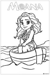 Moana in Boat Coloring Page with Title Moana