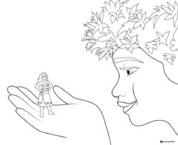 Moana on Te Fitis hand Coloring Page