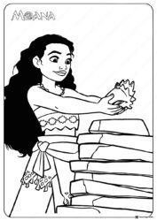 Moana with Seashell and Rocks Coloring Page