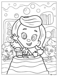 Molly Bubble Guppy in classroom with friends coloring page