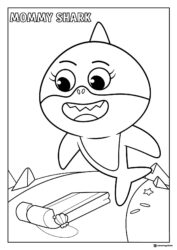 Mommy Shark coloring page underwater with Mommy Shark text