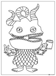 Monster with horns and scales coloring page