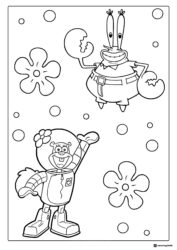 Mr. Krabs and Sandy Cheeks Coloring Page