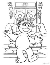 Murray Monster Coloring Page in front of Sesame Street door