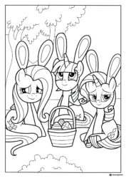 My Little Pony Easter bunny ponies with basket coloring sheet