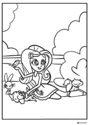 My Little Pony Equestria Girls Fluttershy with animals coloring