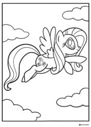 My Little Pony Fluttershy flying in clouds coloring page