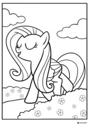 My Little Pony Fluttershy in a field of flowers coloring page