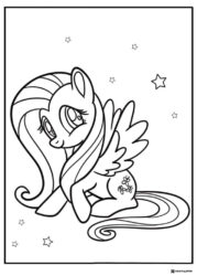 My Little Pony Fluttershy sitting with stars coloring page