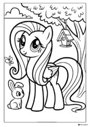 My Little Pony Fluttershy with bunny and birdhouse coloring