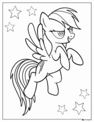 My Little Pony Rainbow Dash flying with stars coloring page