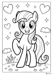 My Little Pony Rarity smiling with hearts and stars coloring page