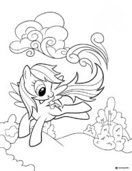 My Little Pony flying over hills with clouds coloring