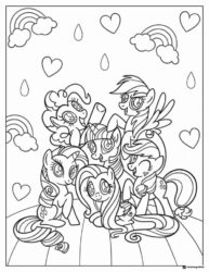 My Little Pony friends with rainbows and hearts coloring