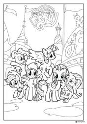 My Little Pony main characters with logo coloring page